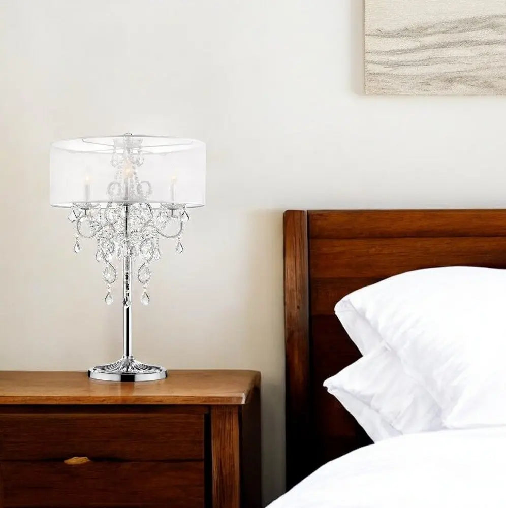 Glam Silver Faux Crystal Accent Table Lamp with See Thru Shade HomeRoots