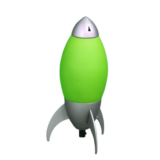 11" Green And Silver Acrylic And Metal Rocket Shaped Bedside Lamp HomeRoots