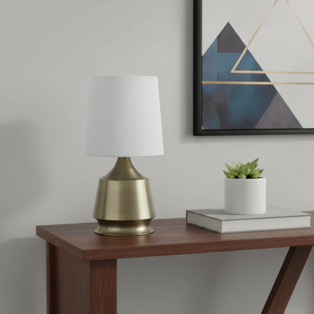 14" Brass Bedside Table Lamp With White Empire Shade HomeRoots