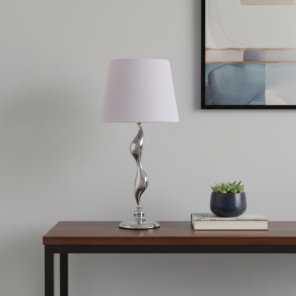 24" Silver Bedside Table Lamp With White Empire Shade HomeRoots