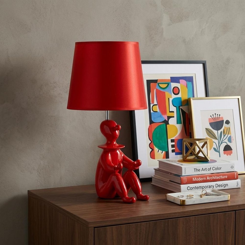 21" Red Bedside Table Lamp With Red Empire Shade HomeRoots