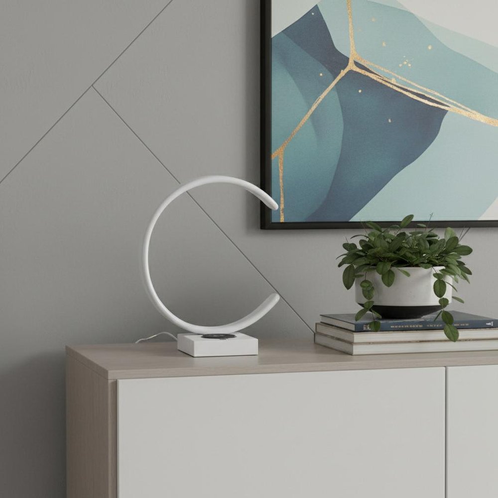 14" White Metal LED with USB Wireless Charger Table Lamp HomeRoots