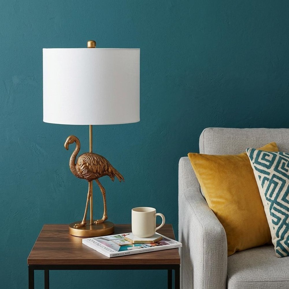 26" Gold Flamingo Table Lamp With White Drum Shade HomeRoots