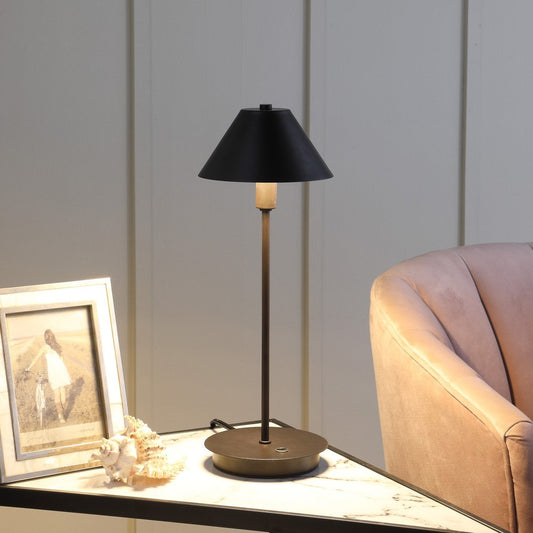 18" Black Metal Bedside Table Lamp With Black Cone Shade HomeRoots