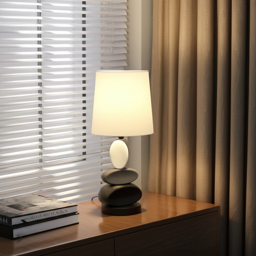 19" Black Gray and White Metal Table Lamp With White Drum Shade HomeRoots