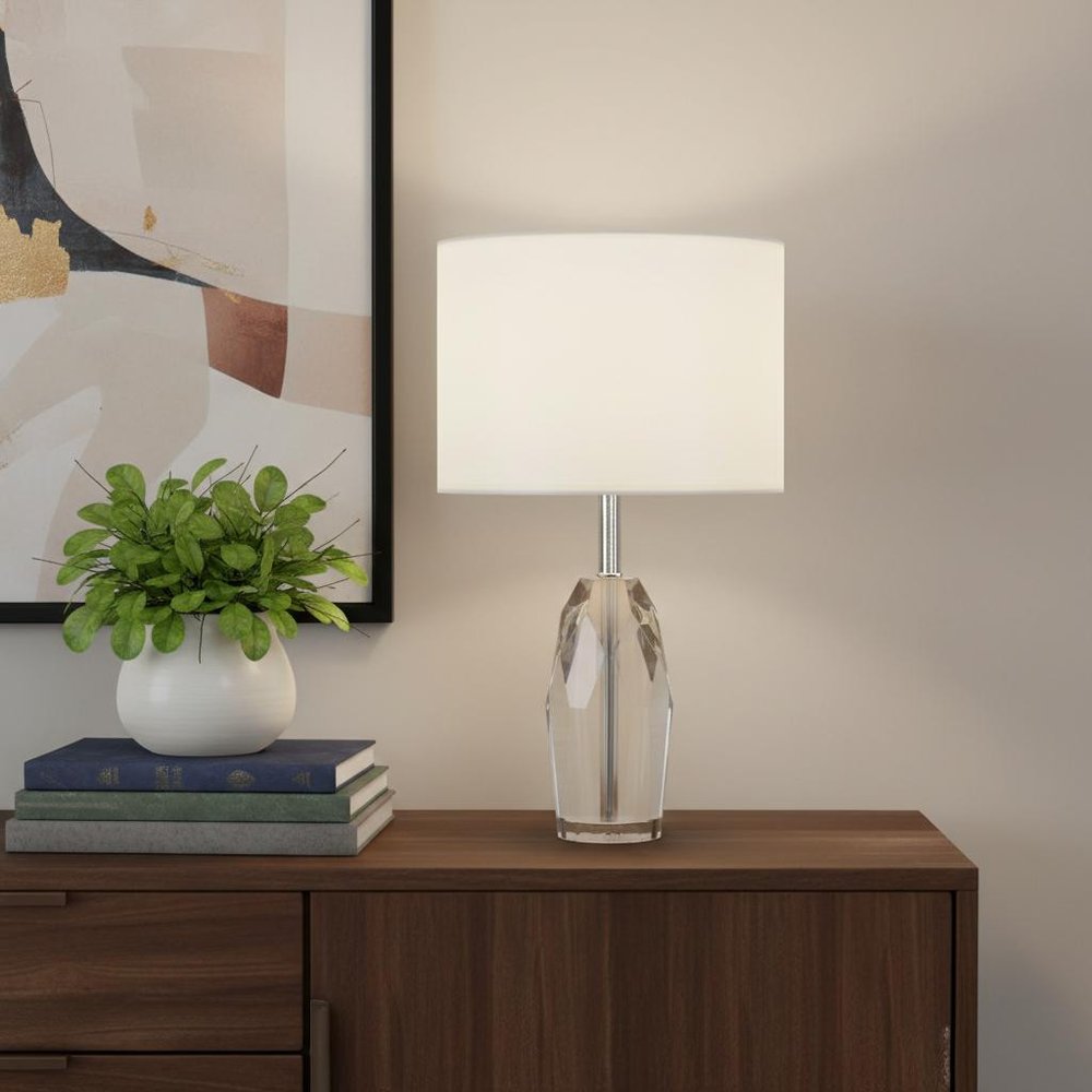 19" Chrome and Faceted Crystal Urn Table Lamp With White Drum Shade HomeRoots