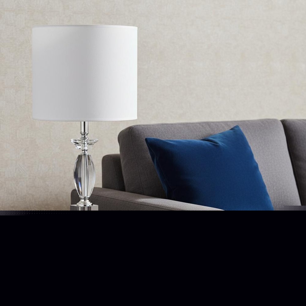23" Silver Crystal Standard Table Lamp With White Classic Drum Shade Table Lamp HomeRoots
