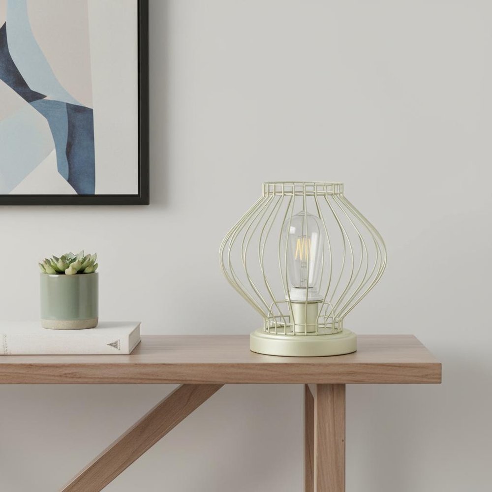 10" Gold Bedside Table Lamp With Gold Cage Shade HomeRoots