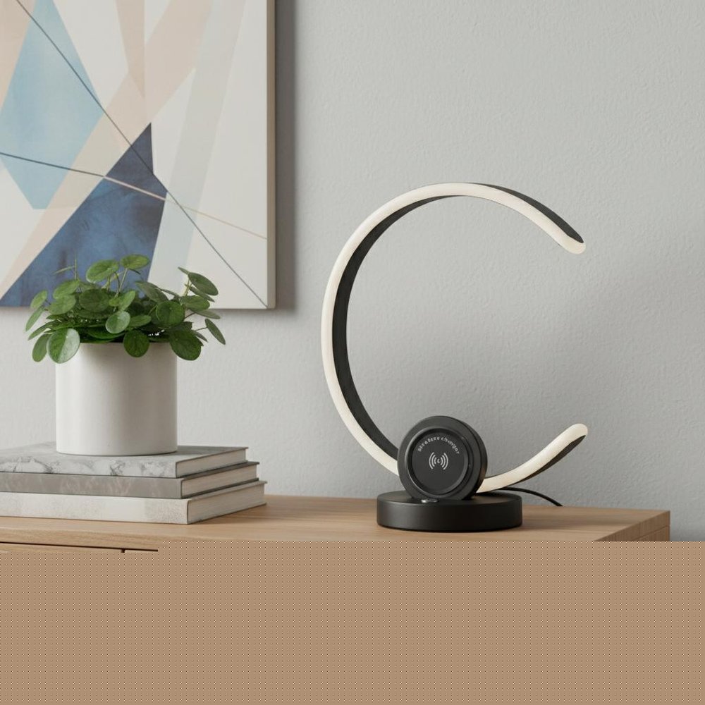 13" Black Contempo Shape LED with USB Desk or Table Lamp HomeRoots