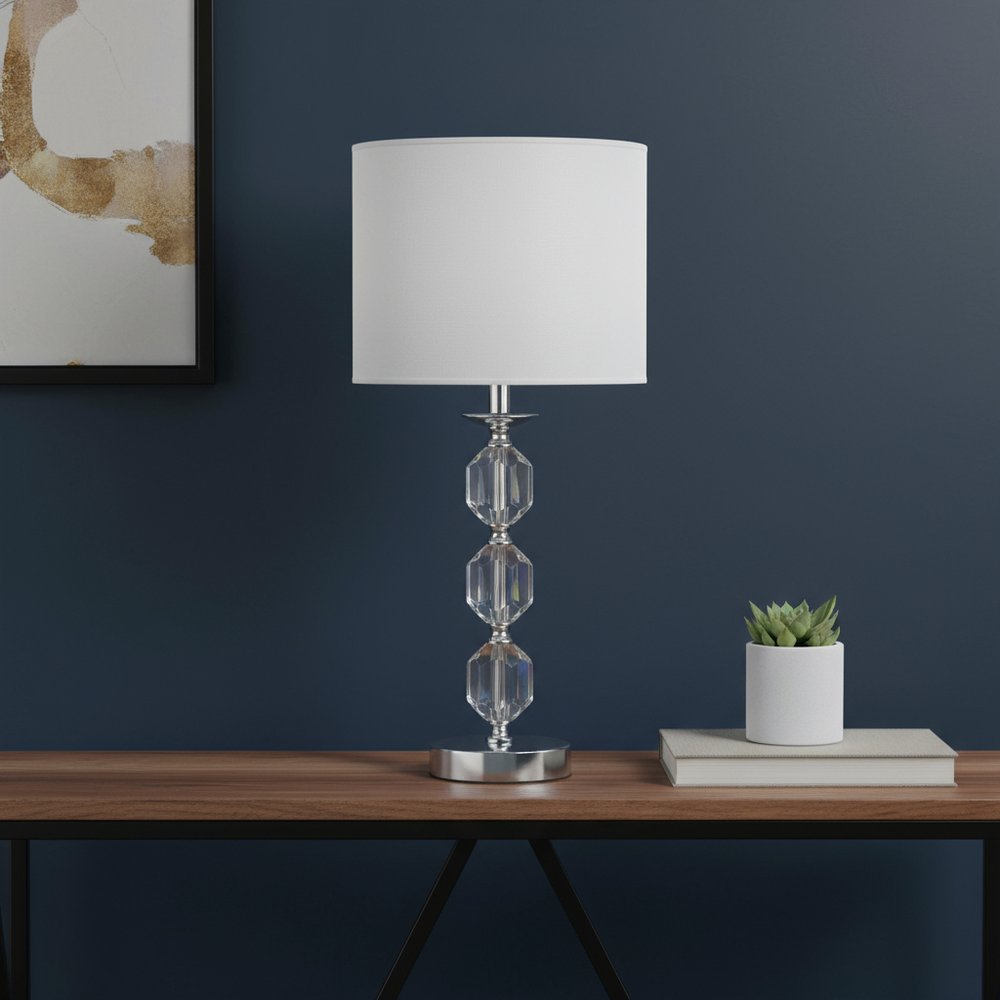 21" Silver Bedside Table Lamp With White Drum Shade HomeRoots