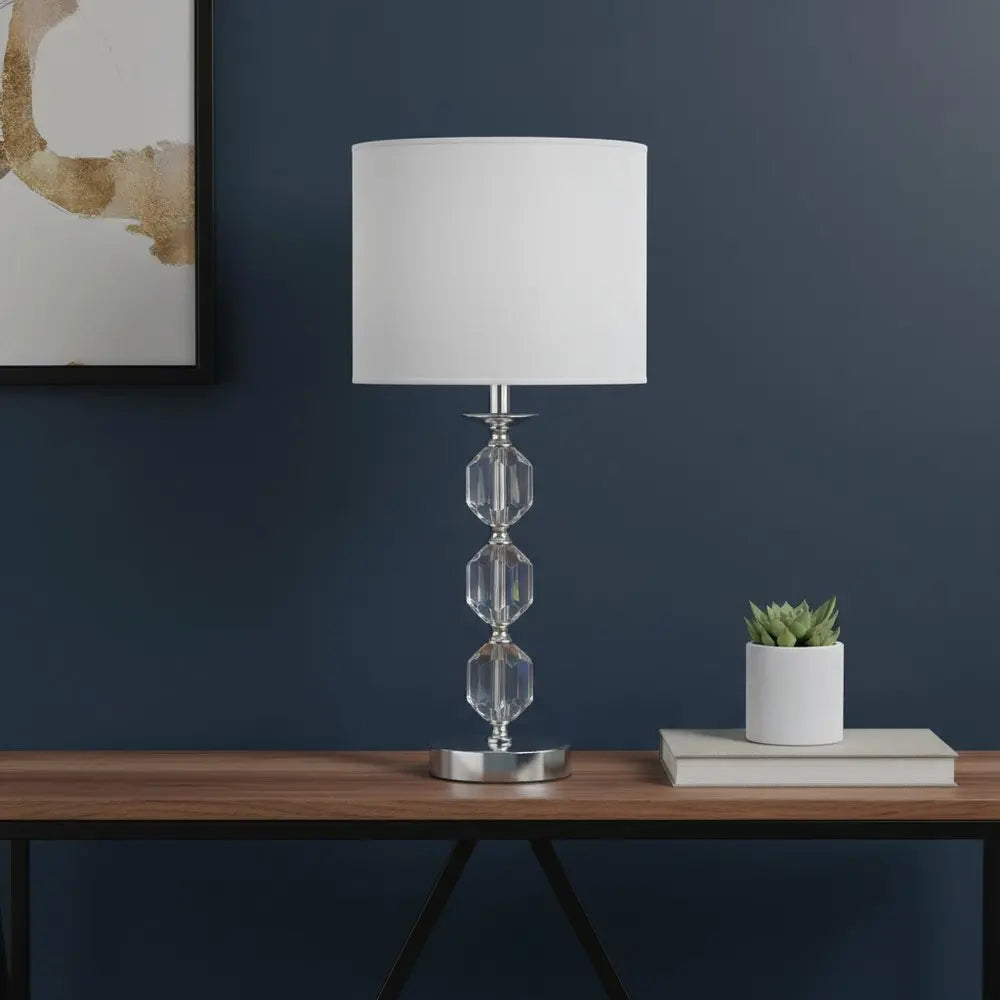 21" Silver Bedside Table Lamp With White Drum Shade HomeRoots