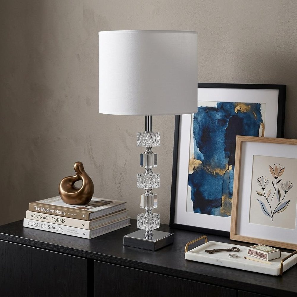 20" Silver Bedside Table Lamp With White Drum Shade HomeRoots