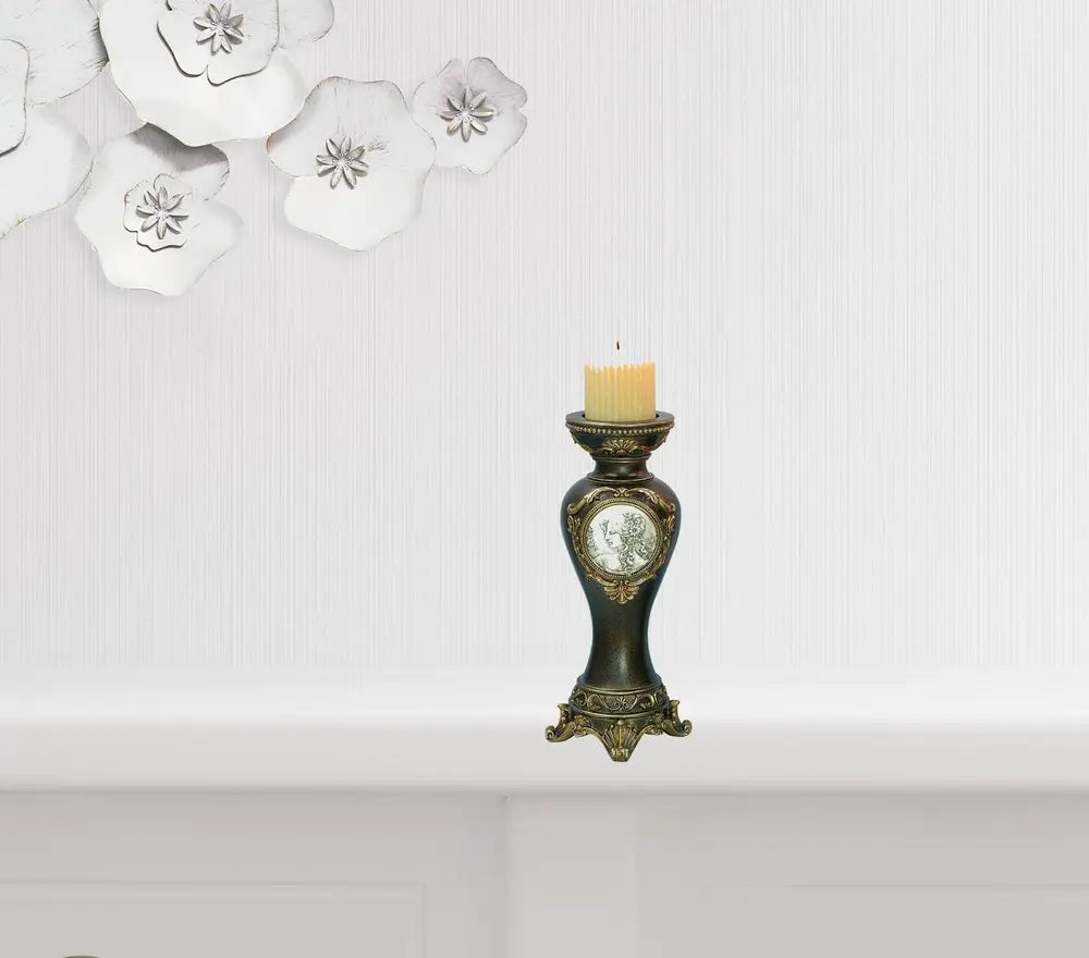 Set Of Two Bronze Greek Cameo Pillar Candle Holders HomeRoots