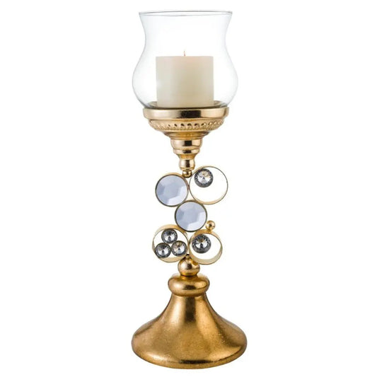 18" Gold and Faux Crystal Bling Tabletop Hurricane Candle Holder HomeRoots