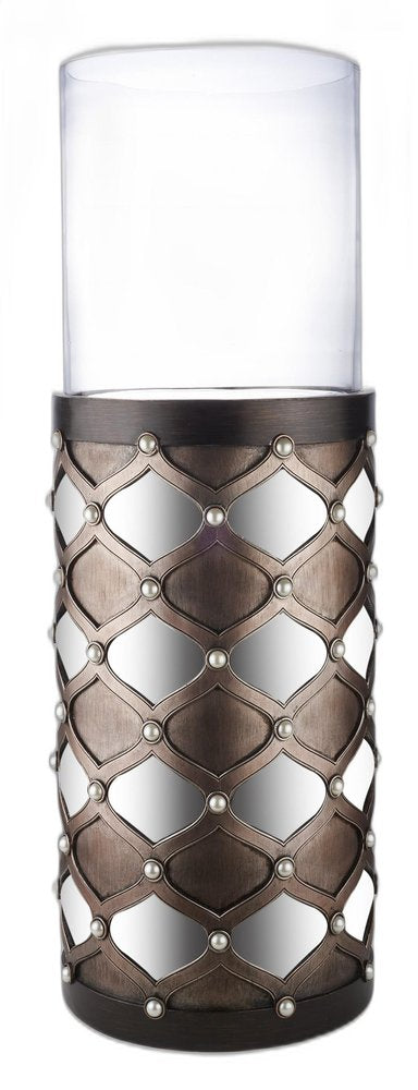 31" Bronze and Silver with Pearls Floor Hurricane Candle Holder HomeRoots