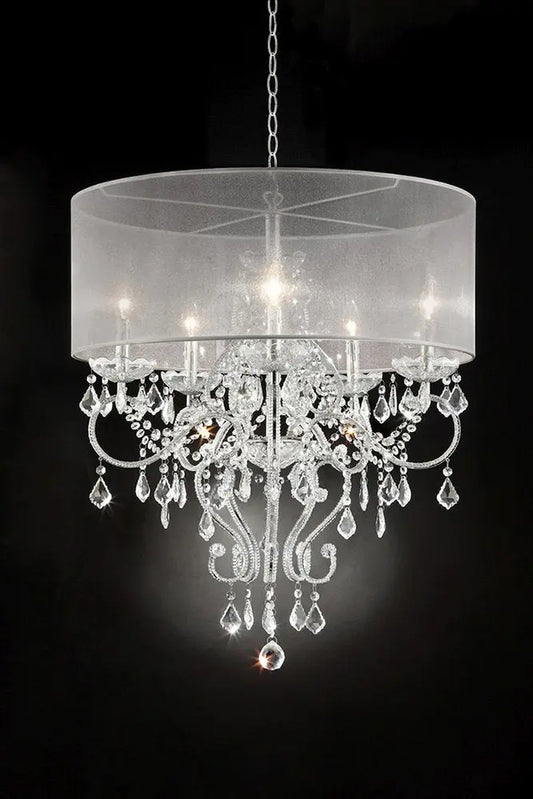 Glam Silver Faux Crystal Hanging Celing Lamp with See Thru Shade HomeRoots