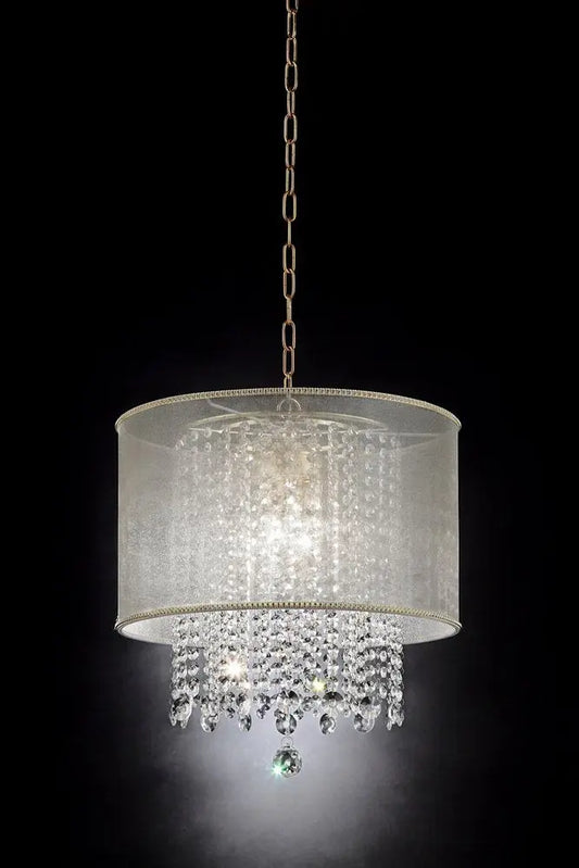 Primo Gold Finish Ceiling Lamp with Crystal Accents and White Shade HomeRoots