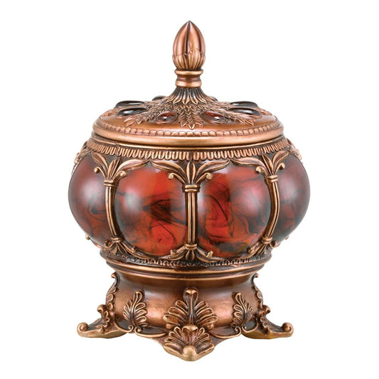 9" Brown Red And Bronze Resin Marbleized Jewelry Box With Gemstones and Crystals HomeRoots