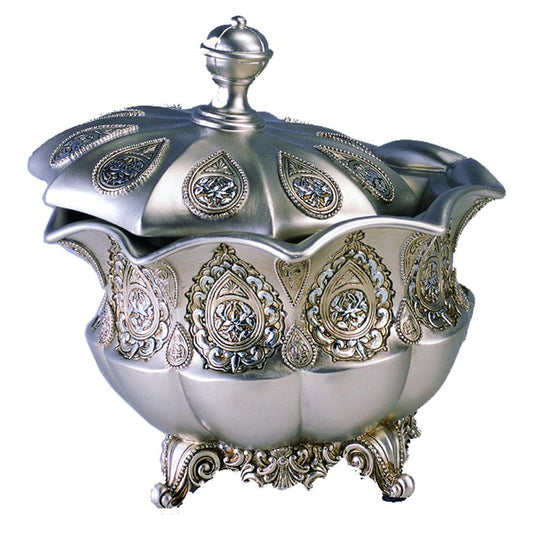 9" Gold And Silver Resin Abstract Scroll Jewelry Box With Lacquer and High-Gloss Finishes HomeRoots