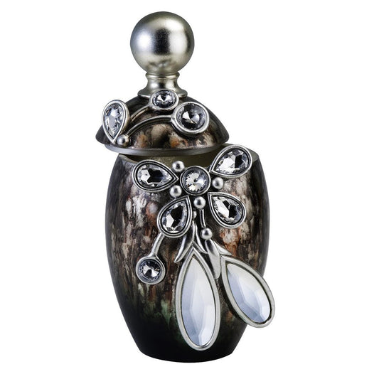 6" Brown Gold And Silver Resin Floral Scroll Jewelry Box With Gemstones and Crystals HomeRoots