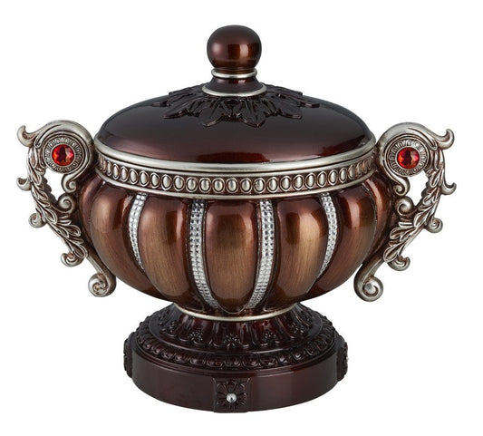 13" Bronze Red And Silver Resin Floral Scroll Jewelry Box With Metal Accents HomeRoots