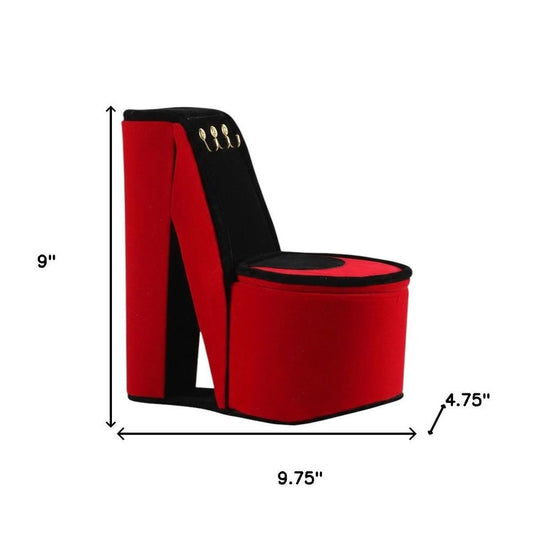 9" Red Black And Gold Velvet High Heel Jewelry Box HomeRoots