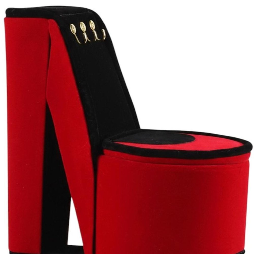 9" Red Black And Gold Velvet High Heel Jewelry Box HomeRoots
