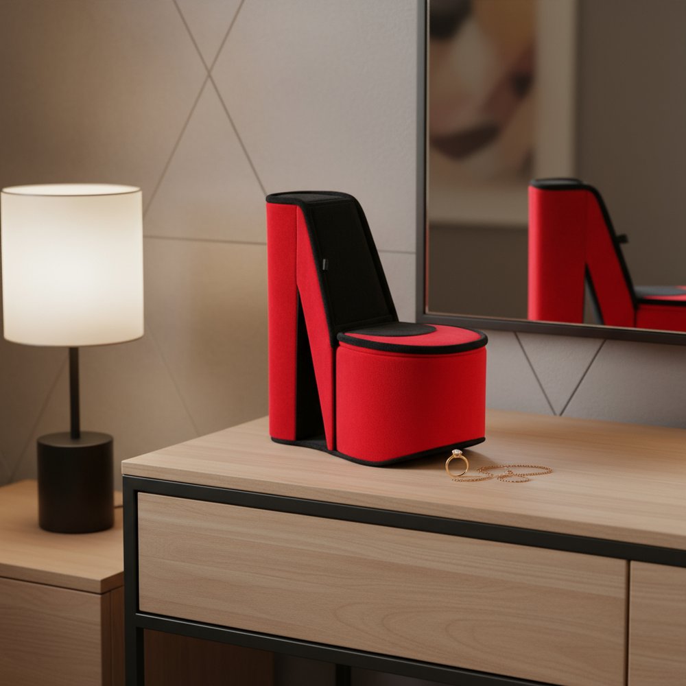 9" Red And Black Velvet High Heel Jewelry Box HomeRoots