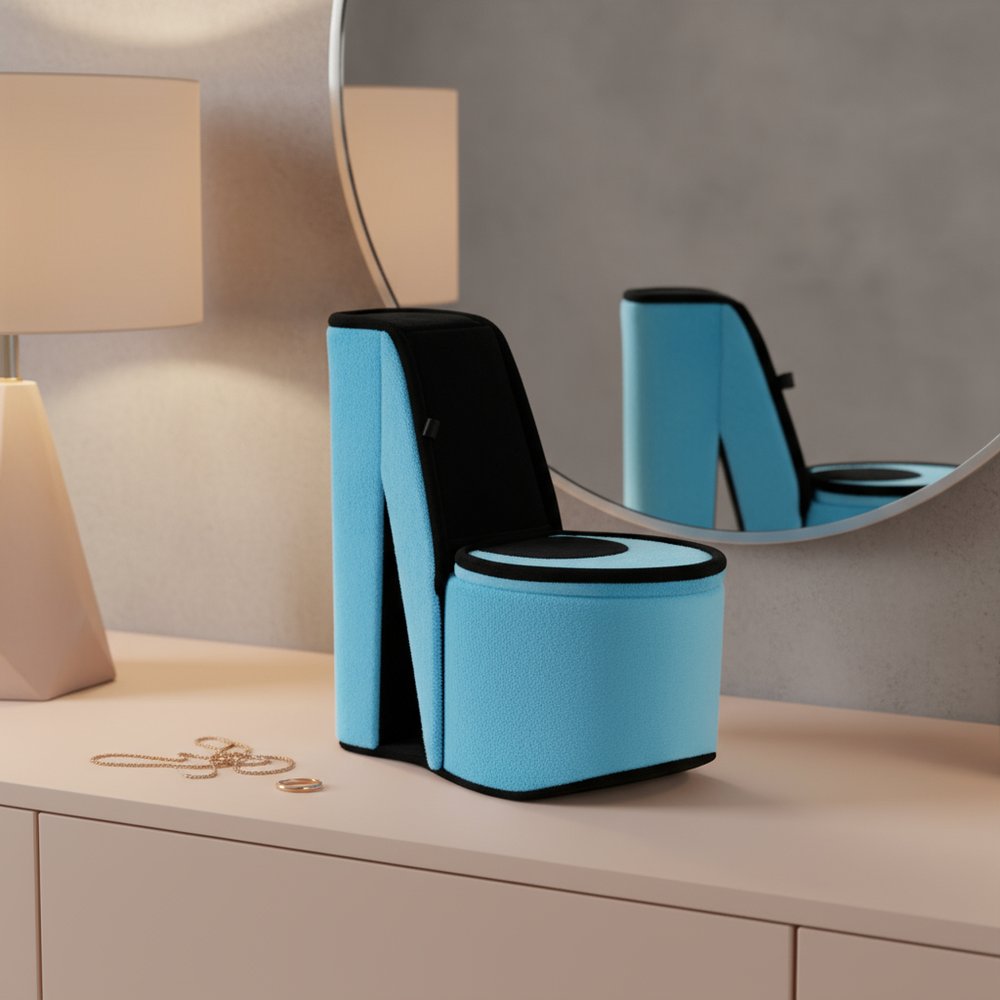 9" Turquoise And Black Velvet High Heel Jewelry Box HomeRoots