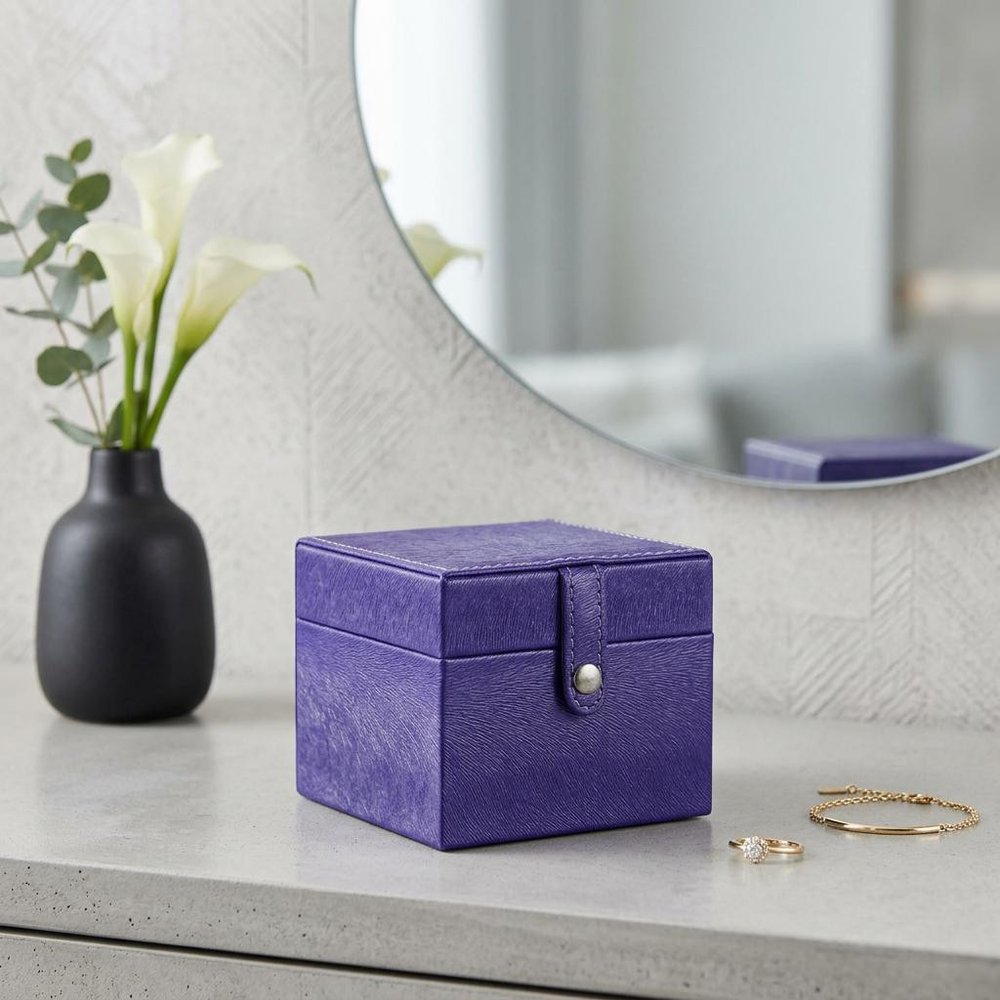 4" Azure Faux Leather Five Section Jewelry Box Travel Case With Mirror HomeRoots