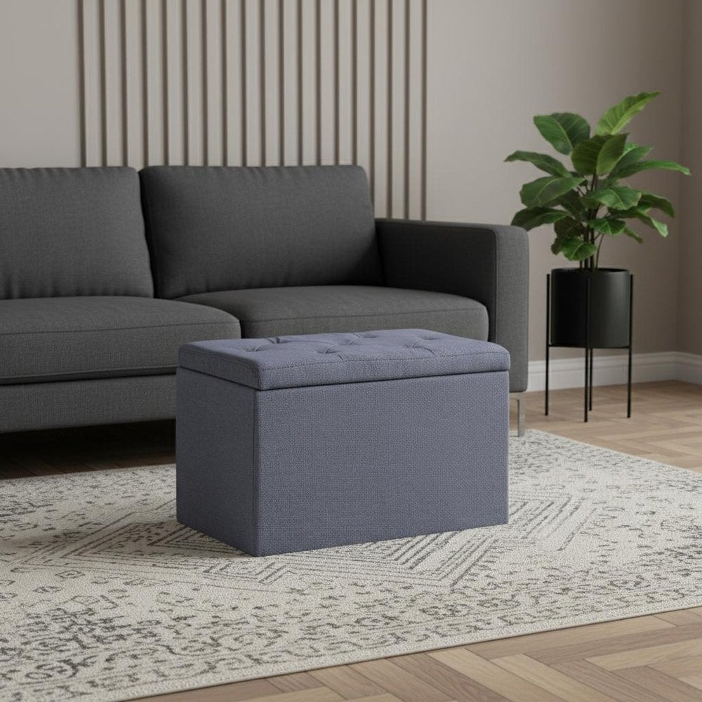 17" Dark Gray Linen Tufted Storage Ottoman HomeRoots