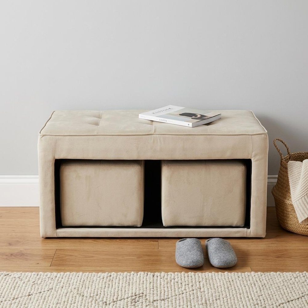 Beige Storage Bench and Ottoman Set HomeRoots