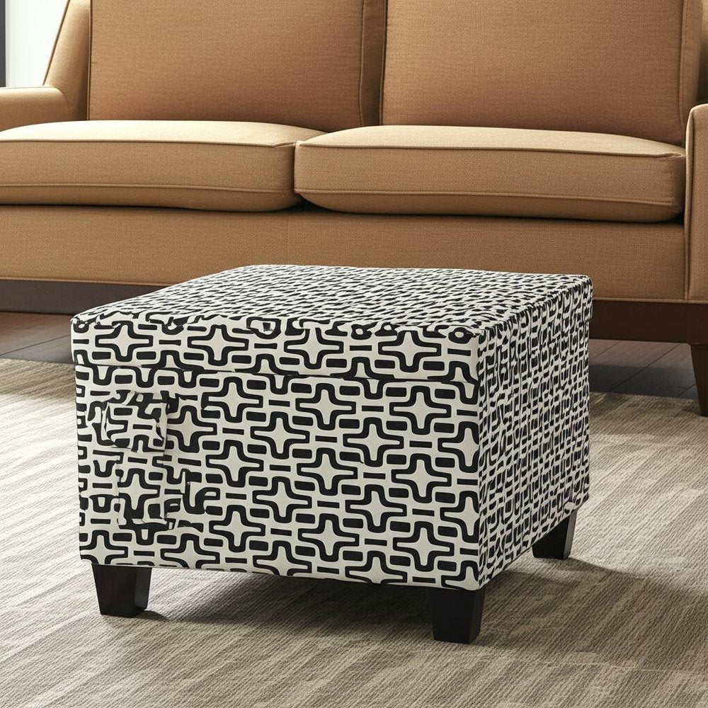 25" Black And White Polyester Blend And Black Geometric Storage HomeRoots