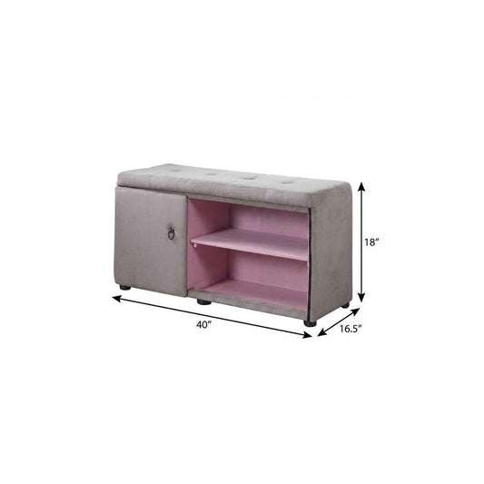 Light Gray and Pink Tufted Shoe Storage Bench HomeRoots