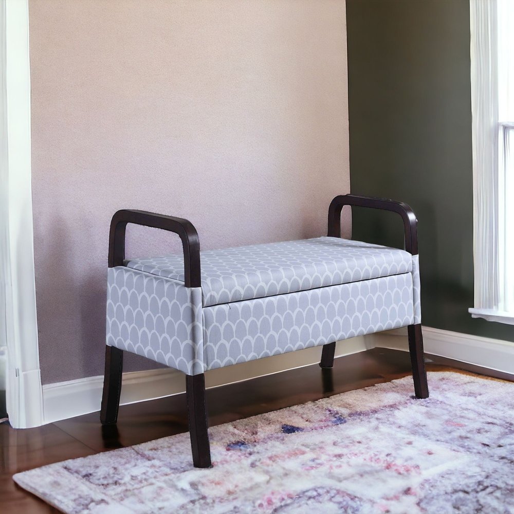 17" Black And Gray Upholstered 100% Polyester Trellis Entryway Bench With Flip Top HomeRoots