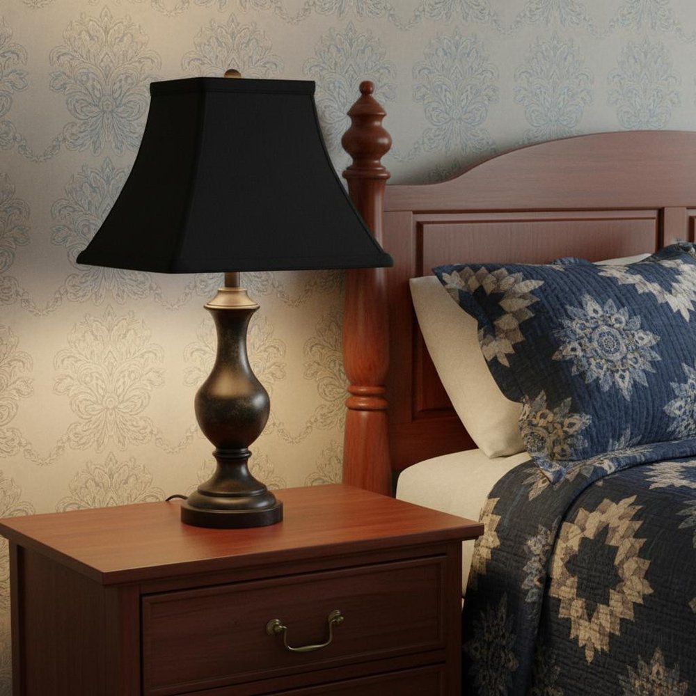 Black Shantung Silk Print Square Lamp Shade HomeRoots