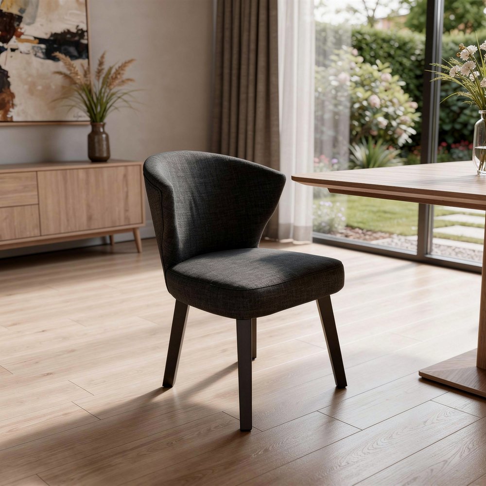 Charcoal and Espresso Cotton and Solid Wood Dining Side Chair HomeRoots