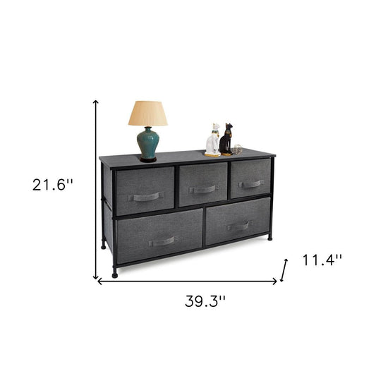 39" Gray and Black Accent Chest With Five Drawers HomeRoots