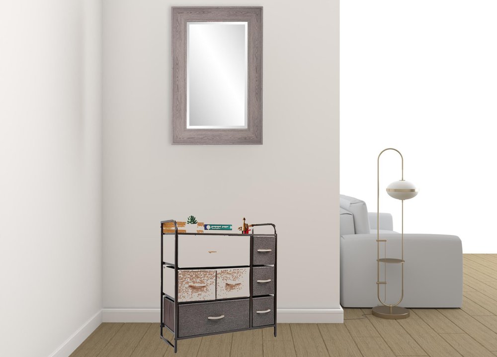 32" Brown Fabric and Steel Accent Chest With Two Shelves And Seven Drawers HomeRoots