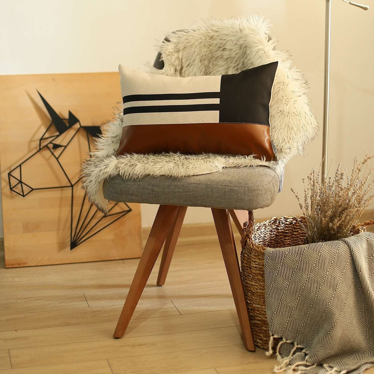 12" X 20" Brown And Black Striped Zippered Handmade Polyester Lumbar Pillow Cover FurniFindUSA