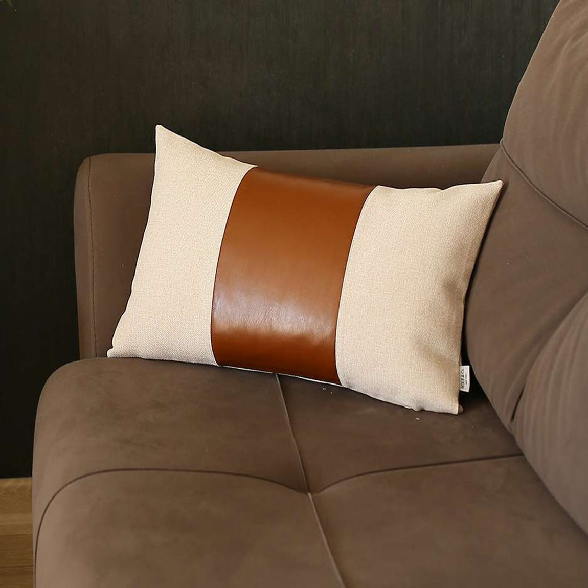 12" X 20" Grey And Brown Geometric Zippered Handmade Polyester Lumbar Pillow Cover FurniFindUSA
