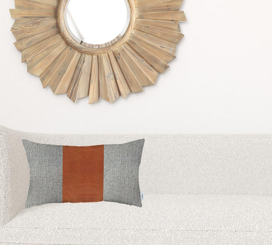 12" X 20" Grey And Brown Geometric Zippered Handmade Polyester Lumbar Pillow Cover FurniFindUSA