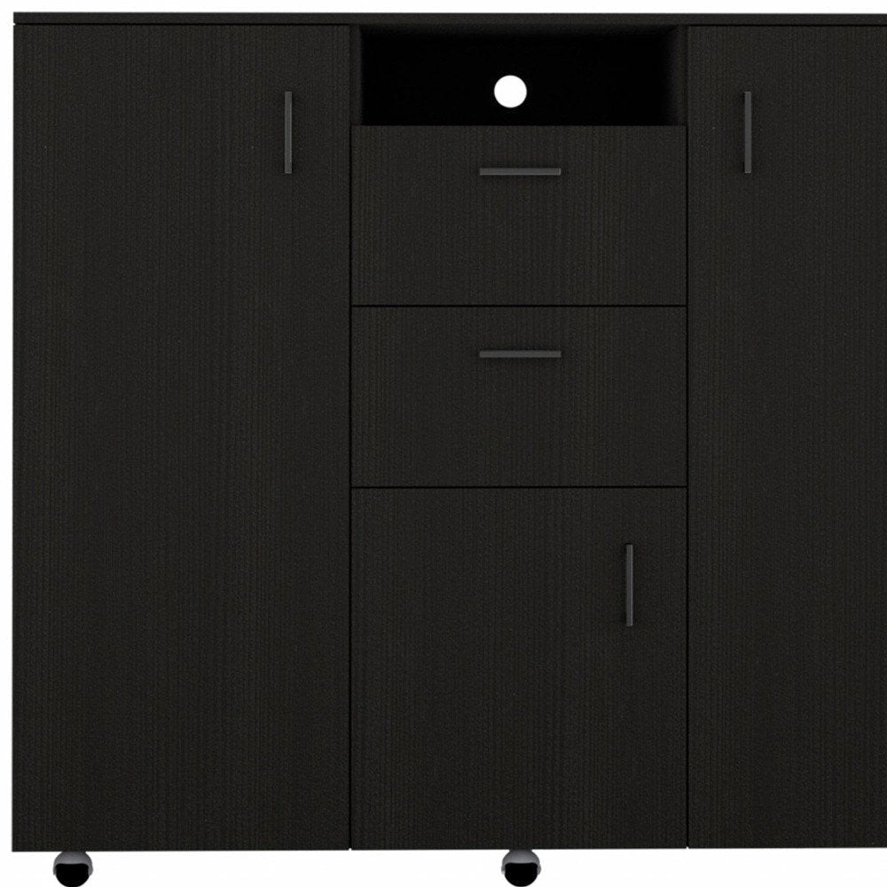 48" Black Wood Two Drawer Combo Dresser HomeRoots