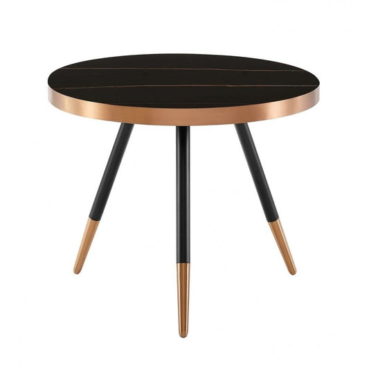 20" Black and Gold Faux Marble And Metal Round Coffee Table HomeRoots