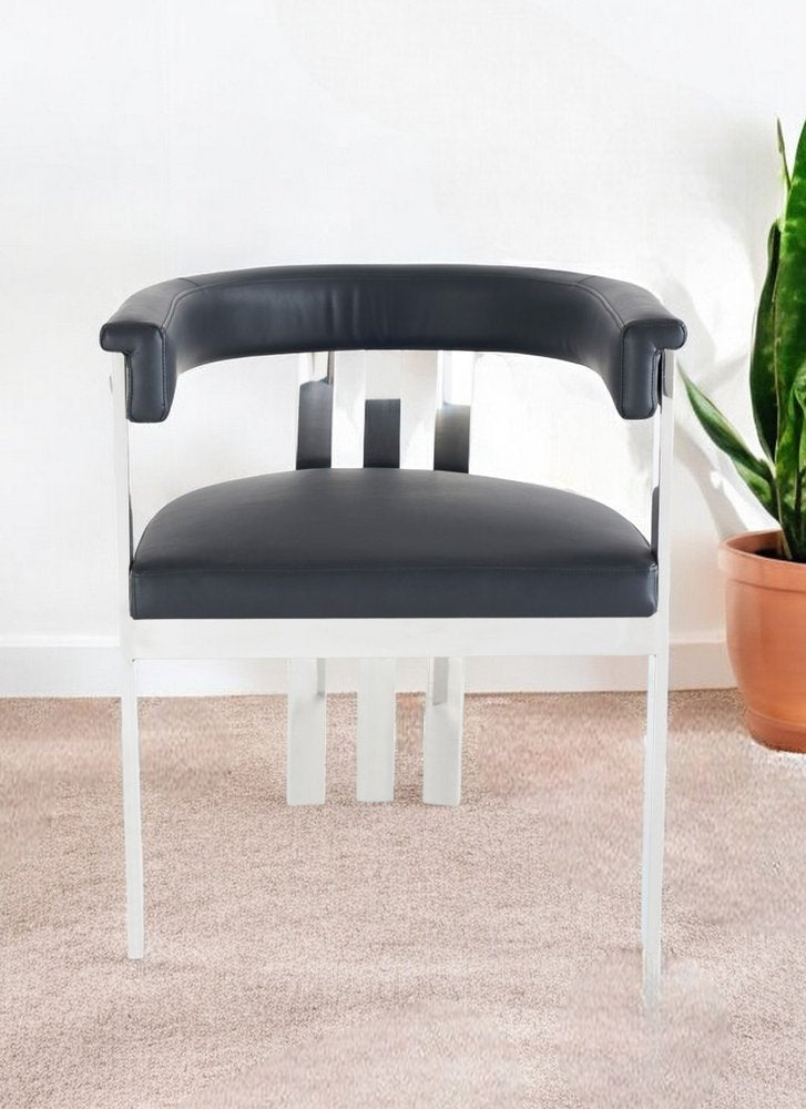 Black and Silver Upholstered Faux Leather Slat Back Dining Arm Chair HomeRoots