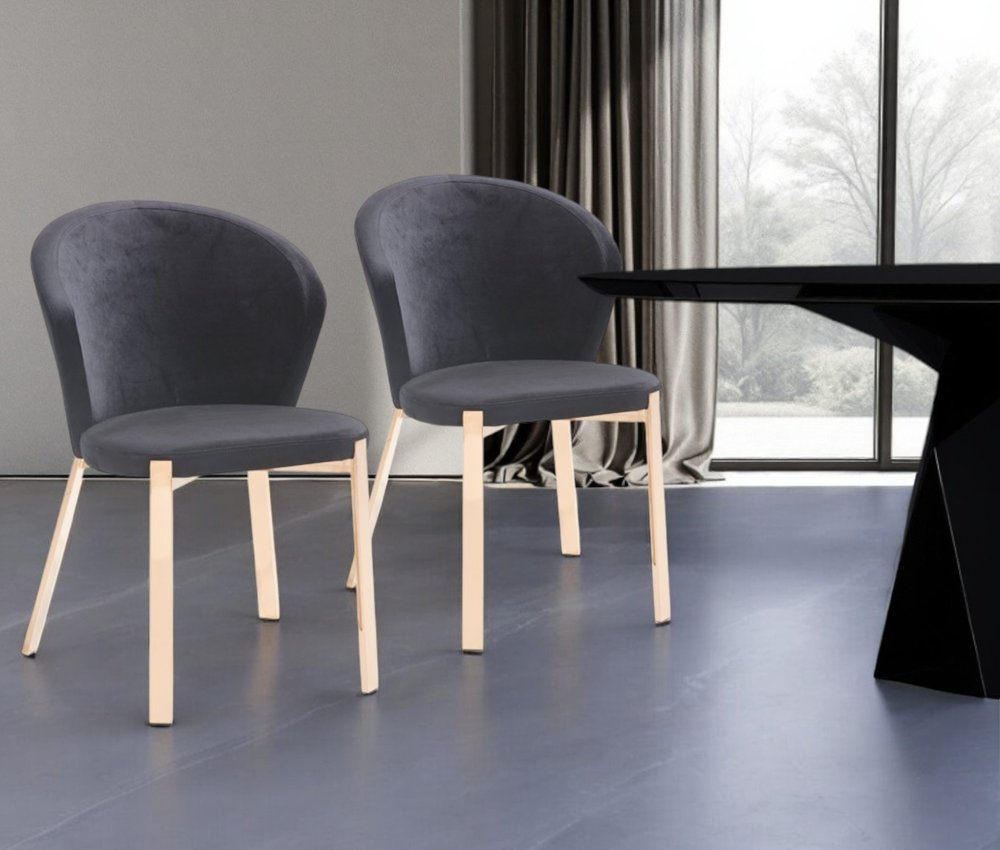 Set of Two Black and Champagne Upholstered Velvet Wing Back Dining Side Chairs HomeRoots