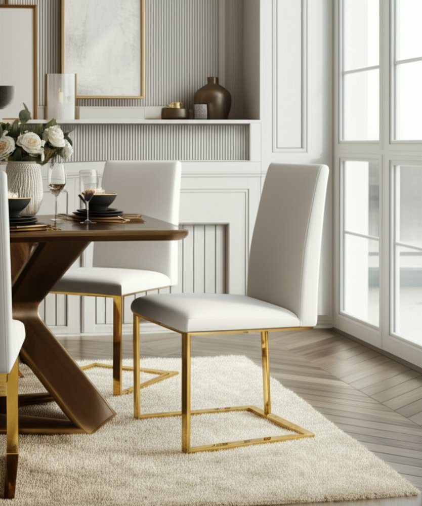 White and Gold Upholstered Faux Leather Dining Side Chair HomeRoots