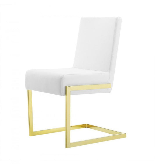 Set of Two White and Gold Upholstered Faux Leather Dining Side Chairs HomeRoots