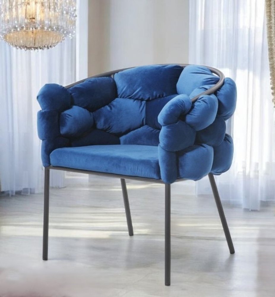 Blue and Black Upholstered Fabric Dining Arm Chair HomeRoots