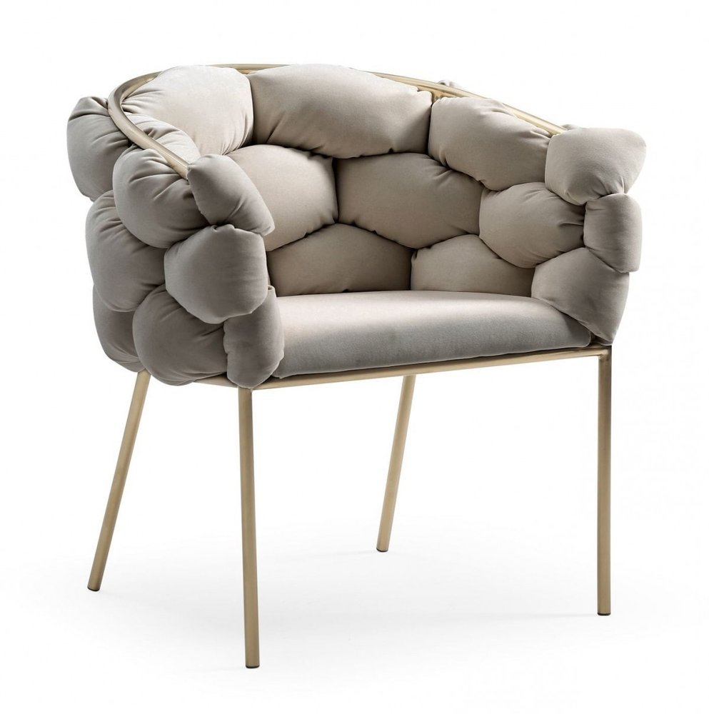 Tufted Gray And Brass Upholstered Velvet Dining Arm Chair HomeRoots